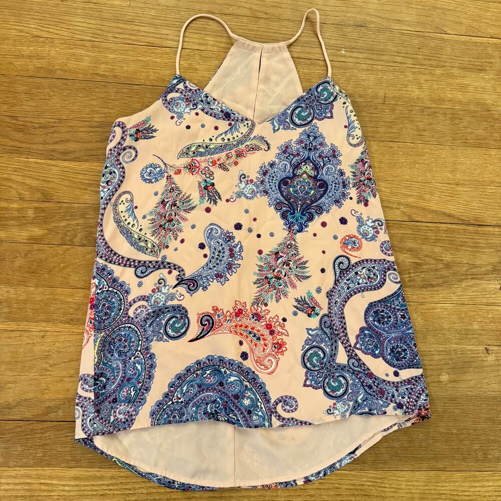 Paisley pink blue red cami shirt top size XS b11
